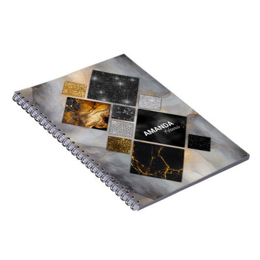 Elegant zwart goud zilver geometrisch schetsboek notitieboek (Rechterzijde)