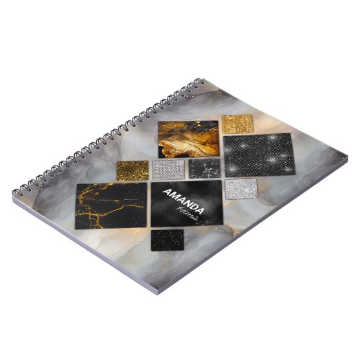 Elegant zwart goud zilver geometrisch schetsboek notitieboek (Linkerzijde)