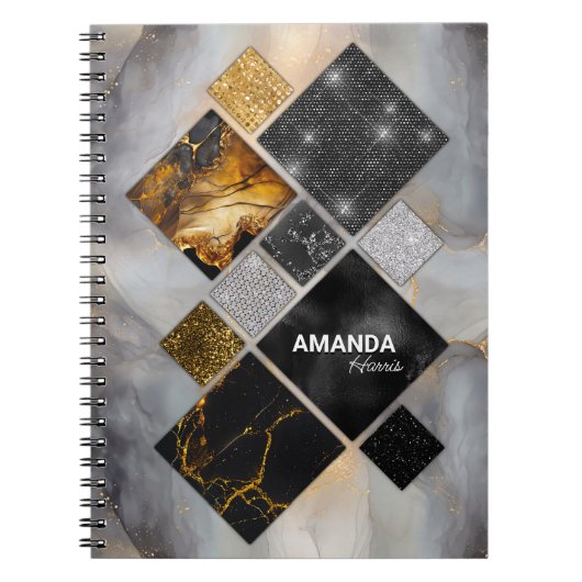 Elegant zwart goud zilver geometrisch schetsboek notitieboek (Voorkant)