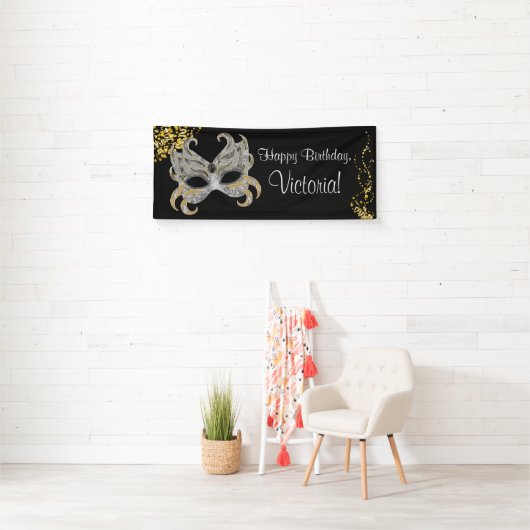 Elegant Zwart Goud Zilver Masker Feest Spandoek (Insitu)
