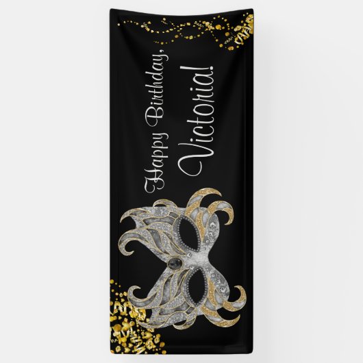 Elegant Zwart Goud Zilver Masker Feest Spandoek (Verticaal)