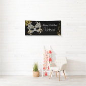 Elegant zwart goud zilveren masker masqueradefeest spandoek (Insitu)