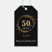 Elegant Zwart Goudblad 50e Bruiloft Jubileum Cadeaulabel (Voorkant)