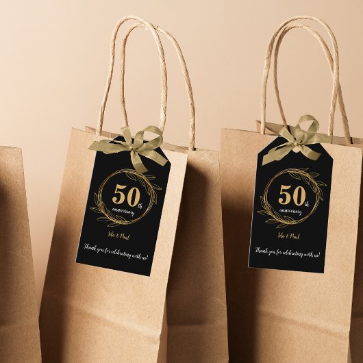 Elegant Zwart Goudblad 50e Bruiloft Jubileum Cadeaulabel
