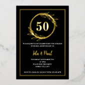 Elegant Zwart Goudblad 50e Bruiloft Jubileum Folie Uitnodiging (Voorkant)