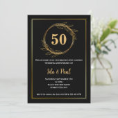 Elegant Zwart Goudblad 50e Bruiloft Jubileum Kaart (Staand voorkant)