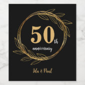 Elegant Zwart Goudblad 50e Bruiloft Jubileum Wijn Etiket (Enkel label)