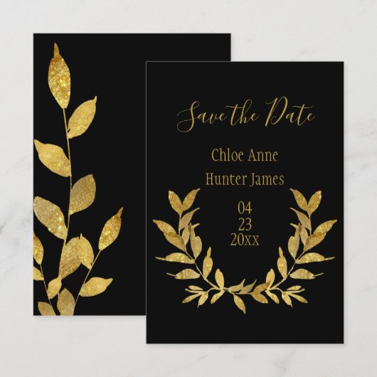 Elegant zwart goudblauw Modern Minimalistisch Save The Date (Voorkant / Achterkant)