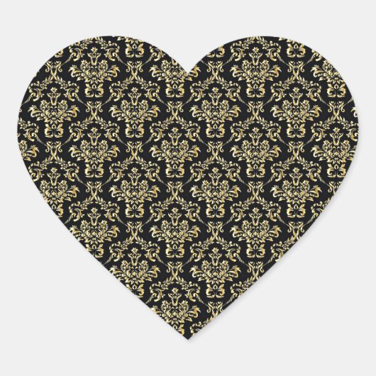 Elegant zwart-gouddemaspatroon hart sticker (Voorkant)