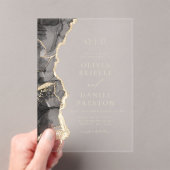 Elegant zwart gouden agaat bruiloft monogram acryl uitnodigingen (Insitu (Draagbaar))