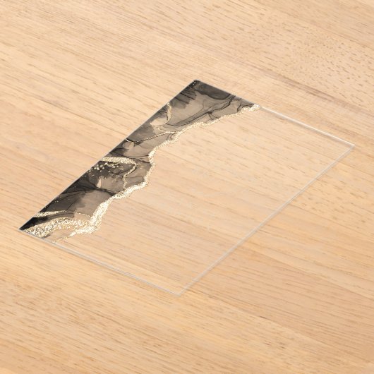 Elegant zwart gouden agaat bruiloft monogram acryl uitnodigingen (Laagn)