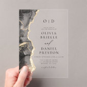 Elegant zwart gouden agaat bruiloft monogram acryl uitnodigingen (Insitu (Draagbaar))