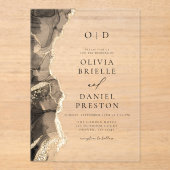 Elegant zwart gouden agaat bruiloft monogram acryl uitnodigingen (Voorkant)