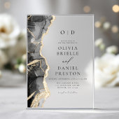 Elegant zwart gouden agaat bruiloft monogram acryl uitnodigingen
