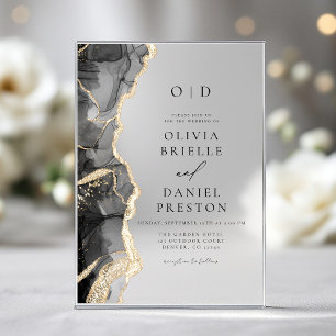 Elegant zwart gouden agaat bruiloft monogram acryl uitnodigingen