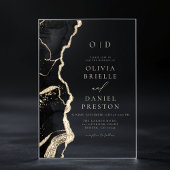 Elegant zwart gouden agaat bruiloft monogram acryl uitnodigingen