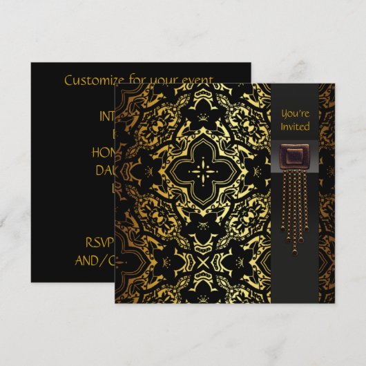 Elegant zwart-gouden Art Deco-feest Kaart (Voorkant / Achterkant)