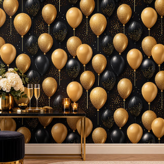 Elegant Zwart Gouden Ballon Feestpatroon Behang