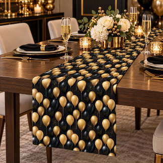 Elegant Zwart Gouden Ballon Feestpatroon Korte Tafelloper