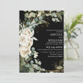 Elegant zwart gouden blad Eucalyptus Bruiloft Kaart (Staand voorkant)