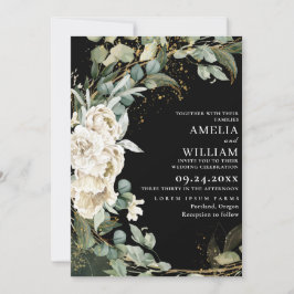 Elegant zwart gouden blad Eucalyptus Bruiloft Kaart
