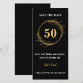 Elegant zwart gouden bladeren 50e bruiloft Jubileu Save The Date (Voorkant / Achterkant)