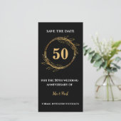 Elegant zwart gouden bladeren 50e bruiloft Jubileu Save The Date (Staand voorkant)