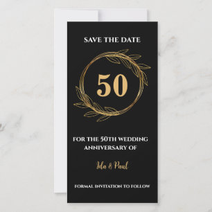 Elegant zwart gouden bladeren 50e bruiloft Jubileu Save The Date