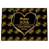 Elegant Zwart Gouden Bloem 50ste Bruiloft Jubileum Groot Cadeauzakje (Voorkant)