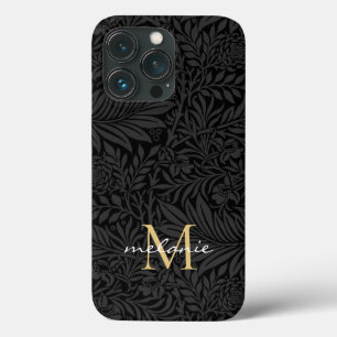 Elegant zwart gouden bloemenscript monogram Case-Mate iPhone case