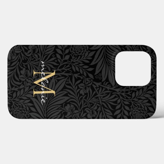 Elegant zwart gouden bloemenscript monogram Case-Mate iPhone case (Achterkant (horizontaal))