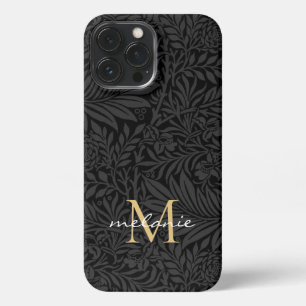 Elegant zwart gouden bloemenscript monogram iPhone 13 pro max hoesje