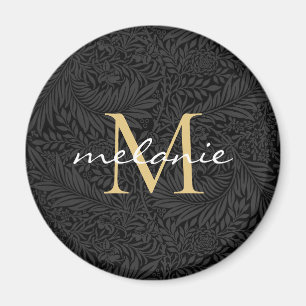 Elegant zwart gouden bloemenscript monogram magneet