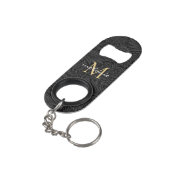 Elegant zwart gouden bloemenscript monogram mini flessenopener (Achterkant Gekanteld)