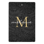 Elegant zwart gouden bloemenscript monogram mini klembord (Achterkant)