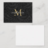 Elegant zwart gouden bloemenscript monogram notitiekaartje (Voorkant / Achterkant)