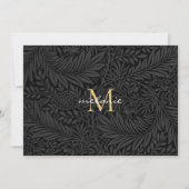 Elegant zwart gouden bloemenscript monogram notitiekaartje (Voorkant)