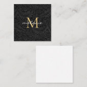 Elegant zwart gouden bloemenscript monogram notitiekaartje (Voorkant / Achterkant)