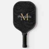 Elegant zwart gouden bloemenscript monogram pickleball paddle (Voorkant)