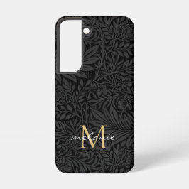 Elegant zwart gouden bloemenscript monogram samsung galaxy hoesje