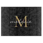 Elegant zwart gouden bloemenscript monogram snijplank (Voorkant)