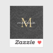 Elegant zwart gouden bloemenscript monogram sticker (Vel)
