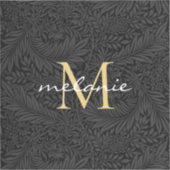 Elegant zwart gouden bloemenscript monogram sticker (Voorkant)