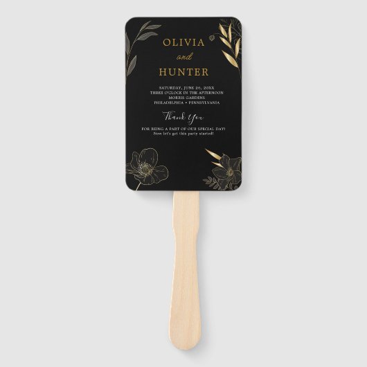 Elegant zwart, gouden bruiloft programma fans foto handwaaier (Voorkant)