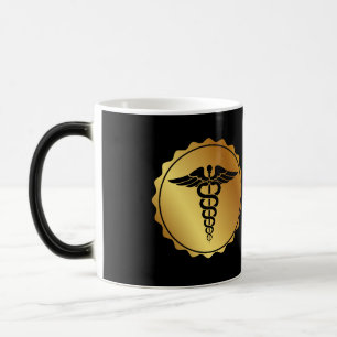 Elegant zwart-gouden caduceus medisch embleem magische mok