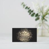 Elegant Zwart, Gouden Confetti Glitter Lotus Visitekaartje (Staand voorkant)