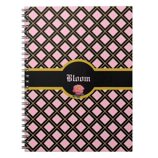 Elegant zwart & gouden diamantpatroon notitieboek (Voorkant)