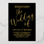 Elegant Zwart & Gouden Folie Bruiloft Folie Uitnodiging (Voorkant)