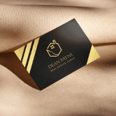 Elegant Zwart & Gouden Folie Home Logo Vastgoed Visitekaartje
