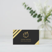 Elegant Zwart & Gouden Folie Home Logo Vastgoed Visitekaartje (Staand voorkant)